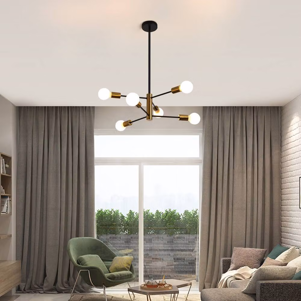 NIVOR 6-Light Mid Century Modern Sputnik Ceiling Lamp in Black, Gold and Copper Metal – 4
