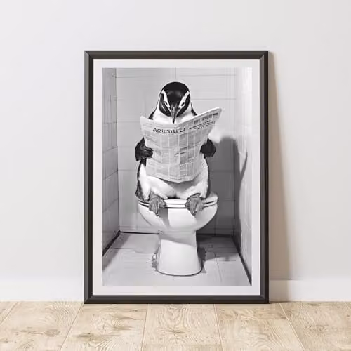 60 Second Makeover Penguin On The Toilet Animal Print Paper Poster, A3