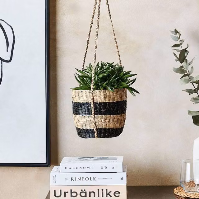 Wyld and Coco Brown Boho Hanging Seagrass Planter, Round, 64 cm – 1