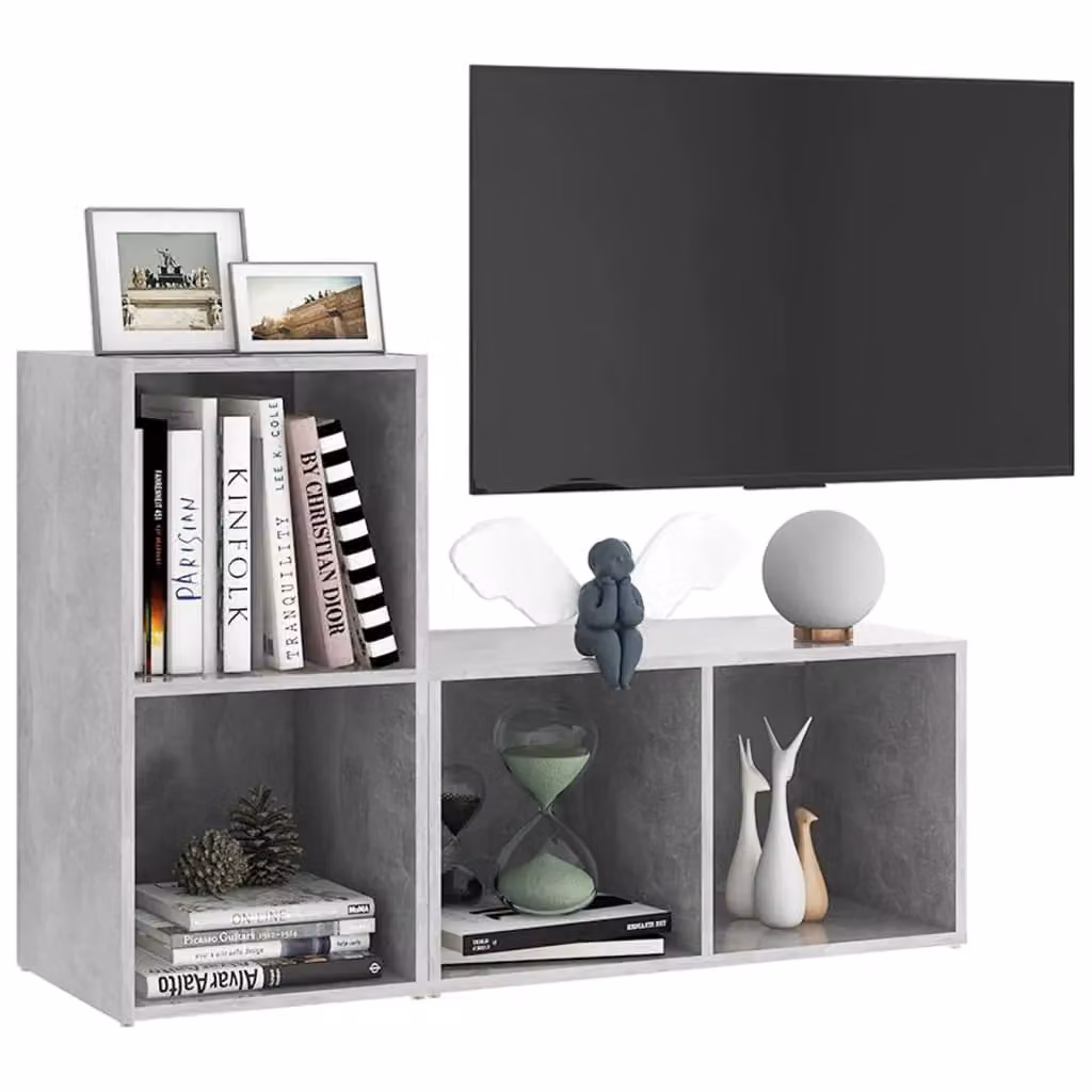 Berkfield Home Set of 2 Classic TV Cabinets in Concrete Grey, Engineered Wood, W/D/H: 72 x 35 x 36.5 cm – 3