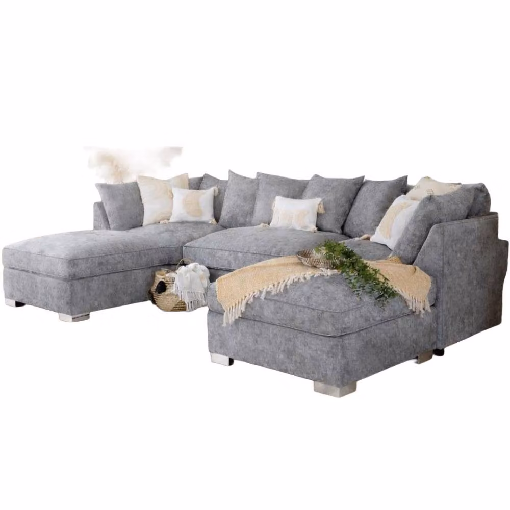 Home & Love Bishop U Shape Cinema Scatter Corner Sofa in Grey Platinum Fabric with Matching Ottoman and Scatter Cushions – 2