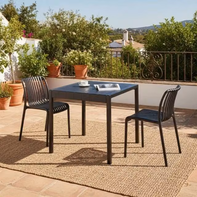 Wyld and Coco Garden 4-Seater Black Weather-Resistant Rectangular Dining Table