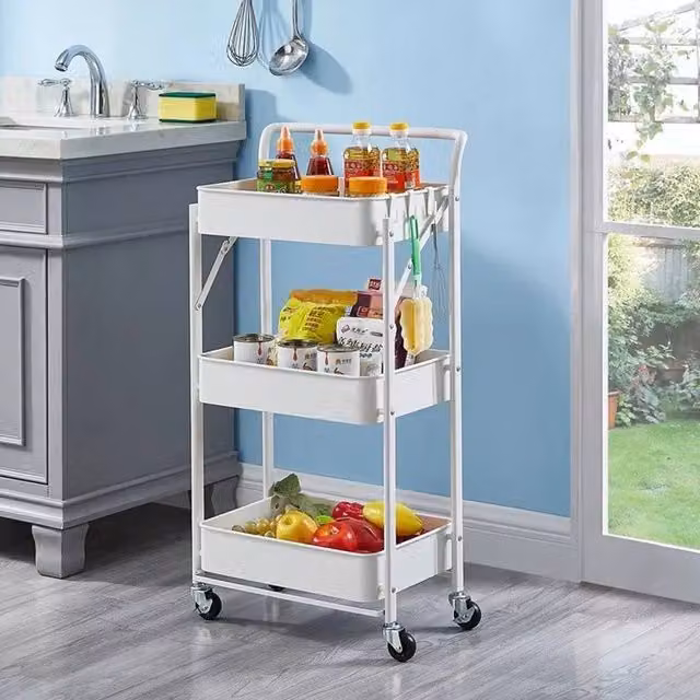 EONLION White 3 Tier Metal Folding Trolley Cart