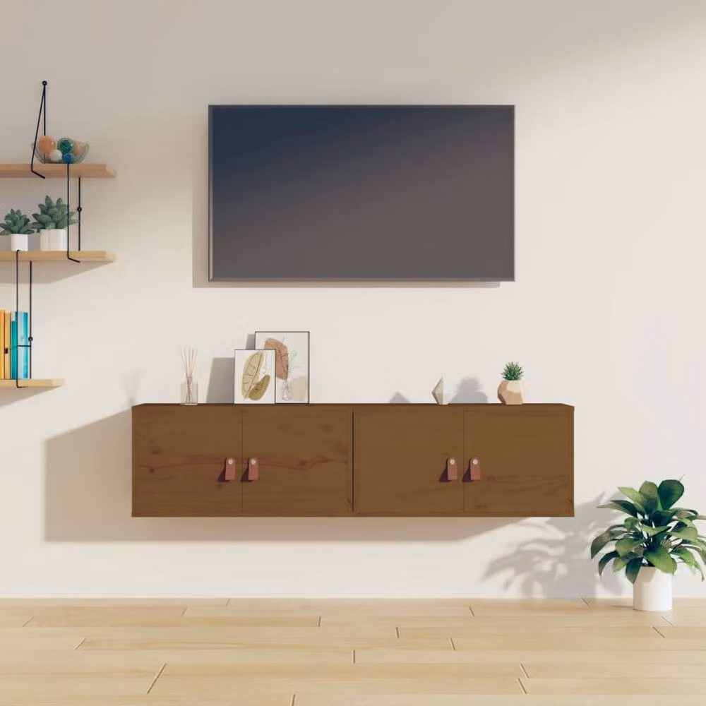 Berkfield Home Set of 2 Rustic Solid Wood Pine Wall Cabinets, Honey Brown, W: 60 cm, D: 30 cm, H: 30 cm – 2