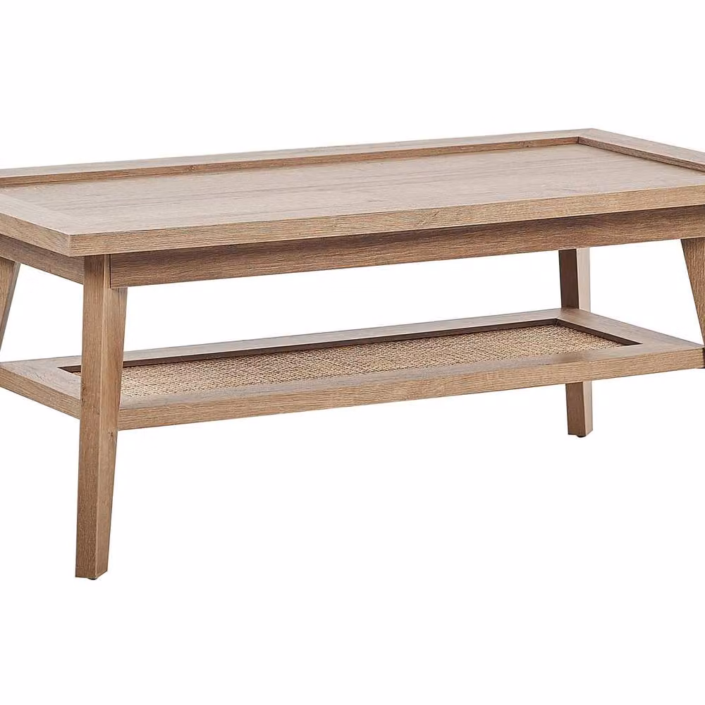 Wyld and Coco Rustic Coffee Table in Brown with Rattan Shelf, W: 100 cm, D: 50 cm, H: 40 cm – 2