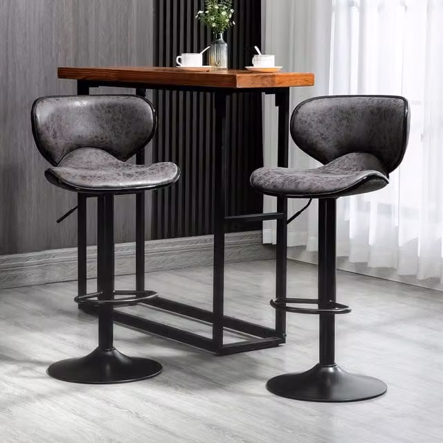 HOMCOM Set of 2 Modern Swivel Bar Stools in Dark Grey Synthetic Leather with Metal Legs