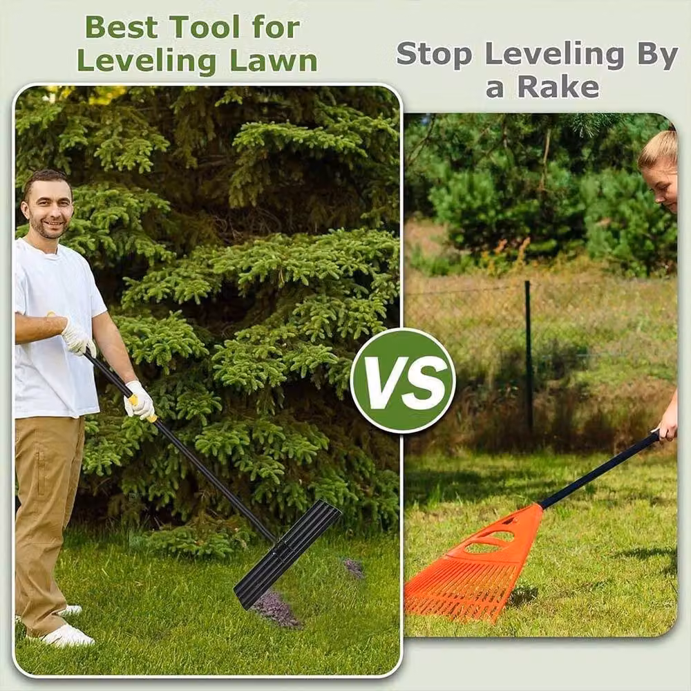 VOGREX Steel Lawn Leveling Rake with Extended Handle in Black – 4