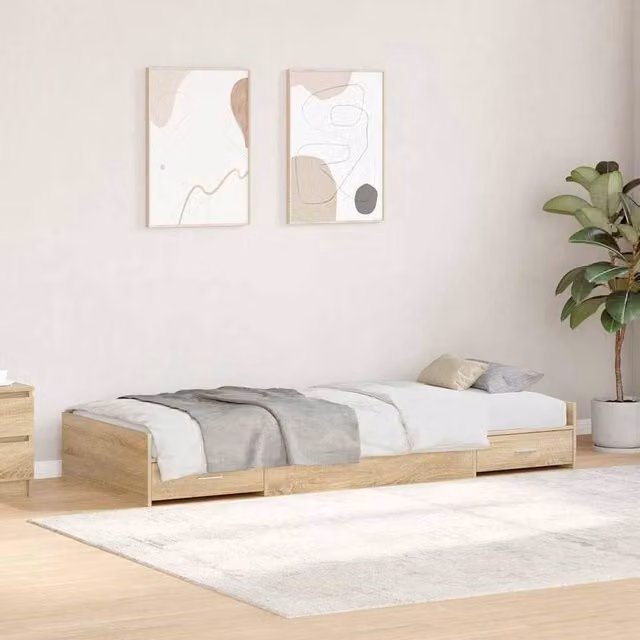 Berkfield Home Sonoma Oak Storage Bed Frame with Drawers, W/D/H: 80 x 200 cm, Brown Engineered Wood