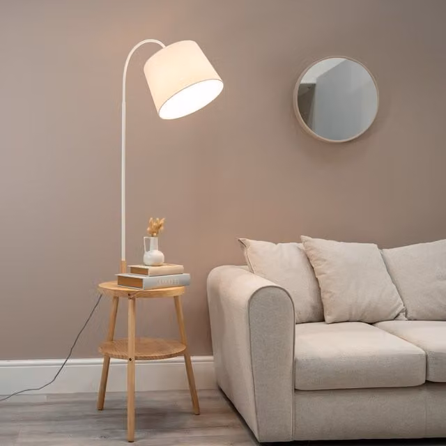 Crowther Tripod Storage Floor Lamp with LED Bulb in Brown