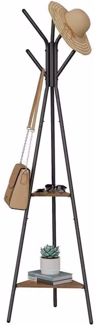 Kelvenix Brown Free Standing Hall Tree Coat Stand with Tripod Base and Distributed Point Hooks – 1