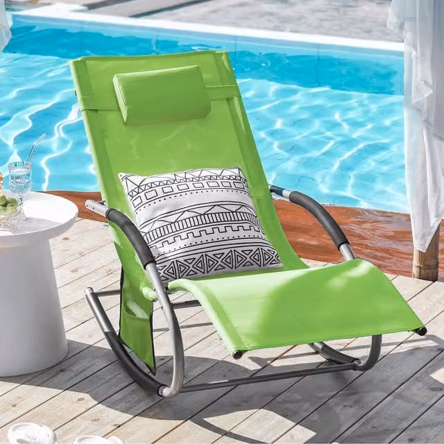 SoBuy Outdoor Garden Rocking Sun Lounger Recliner with Adjustable Headrest and Armrests in Green
