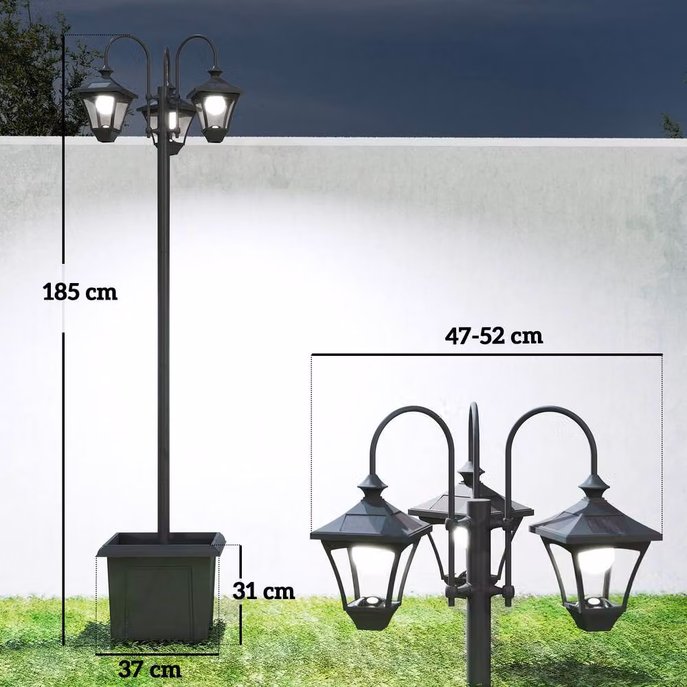OUTSUNNY Solar Lantern Lamp Post with Dusk-to-Dawn Sensor, Black, Height: 185 cm – 3