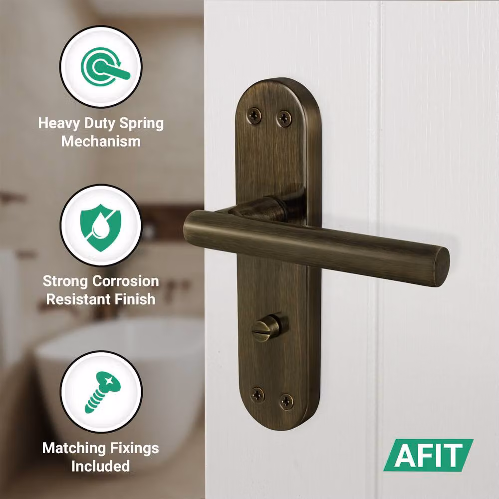 AFIT T-Bar Antique Brass Bathroom Backplate Lock and 64mm Hinge Set in Bronze – 3
