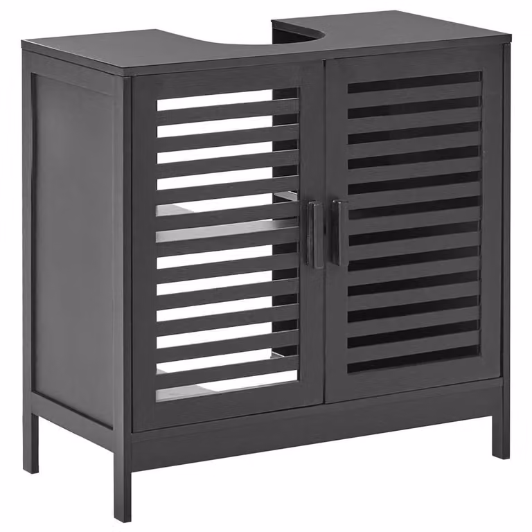 Wyld and Coco Black Bamboo Modern Freestanding Bathroom Washbasin Storage W: 60 cm
