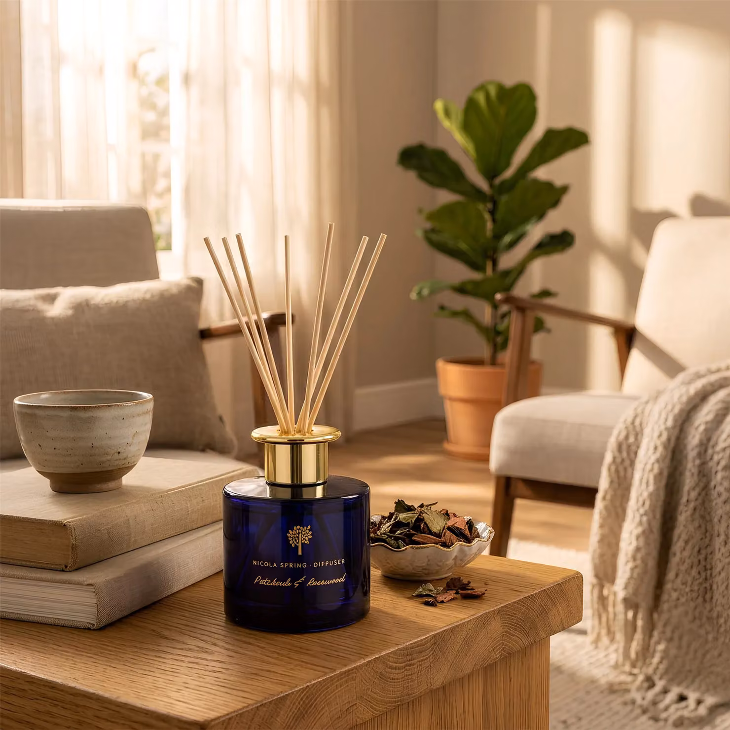 Nicola Spring Patchouli & Rosewood Scented Reed Diffuser Set, Pack of 3, 200ml, Blue – 8