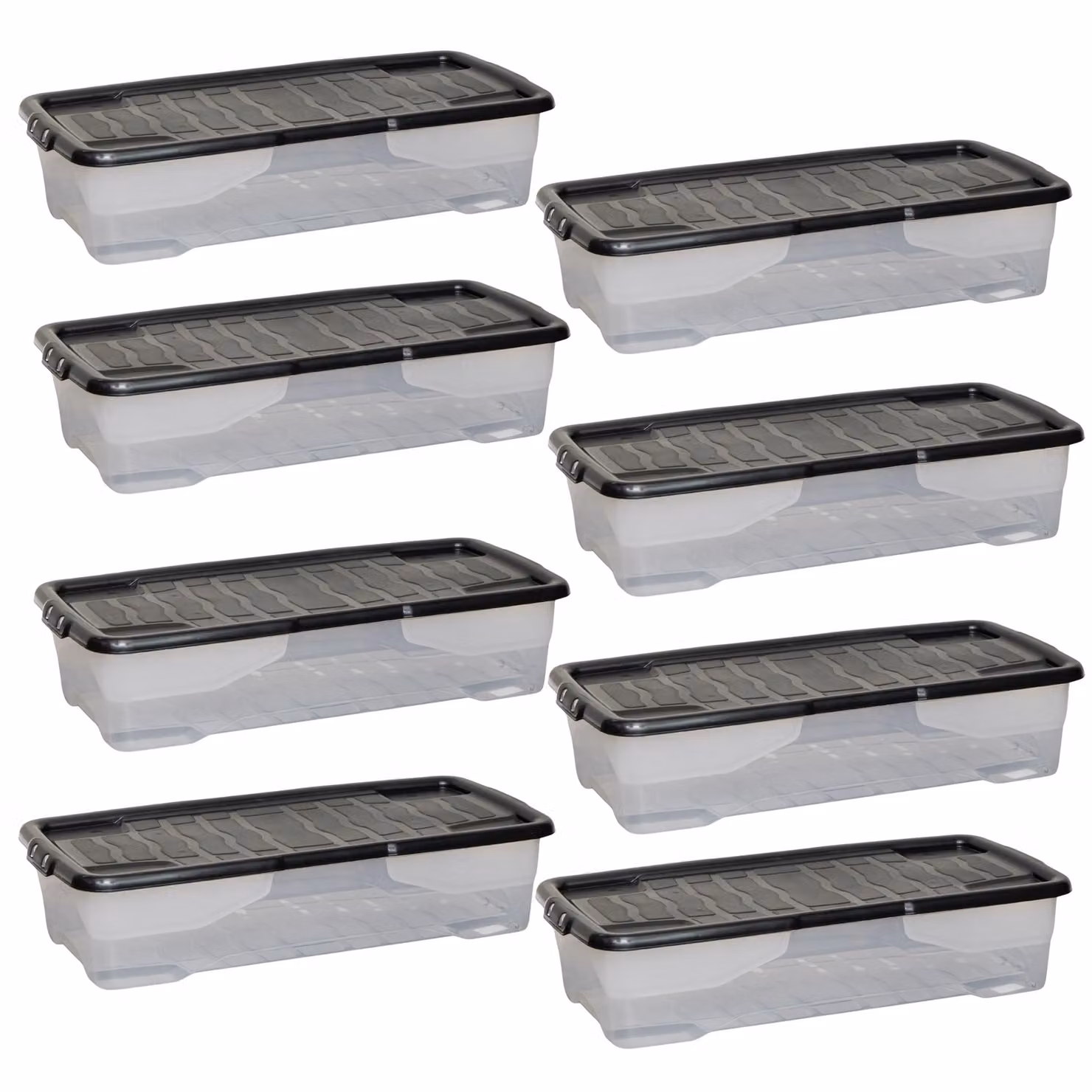 Samuel Alexander 8 Pack of 42L Clear Stackable and Nestable Under Bed Storage Boxes with Black Lids – 5