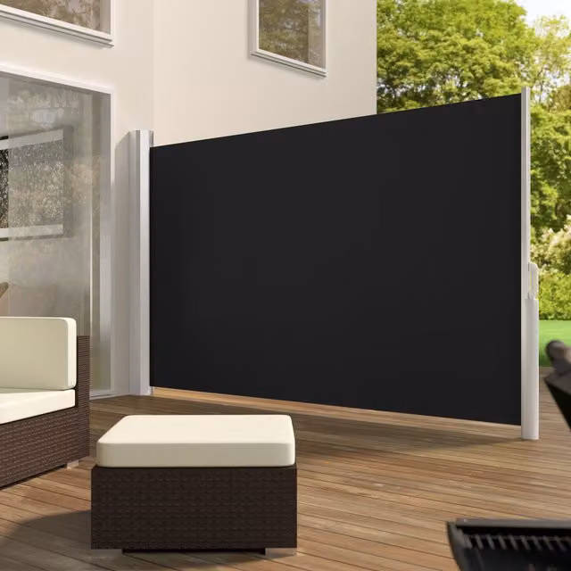 tectake Black Retractable Roller Garden Privacy Screen with Polyester Fabric and Aluminium Frame, Height: 180 cm