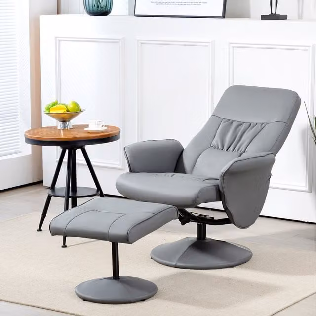 HOMCOM Swivel Recliner with Ottoman in Light Grey Synthetic Leather