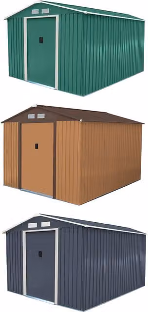 Charles Bentley Metal Garden Storage Outdoor Shed in Grey with Sliding Doors and Side Vent, W: 243.84 cm, D: 304.8 cm, H: 243.84 cm