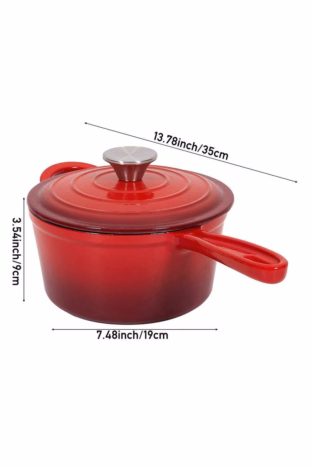 Living and Home Red Enamelled Cast Iron Saucepan with Lid, 2.5 l – 5