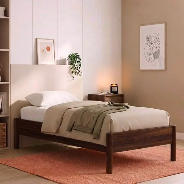 sweeek Single Bed with Slatted Base in Dark Brown Wood Decor, W/D/H: 90 x 190 x 40 cm – 1