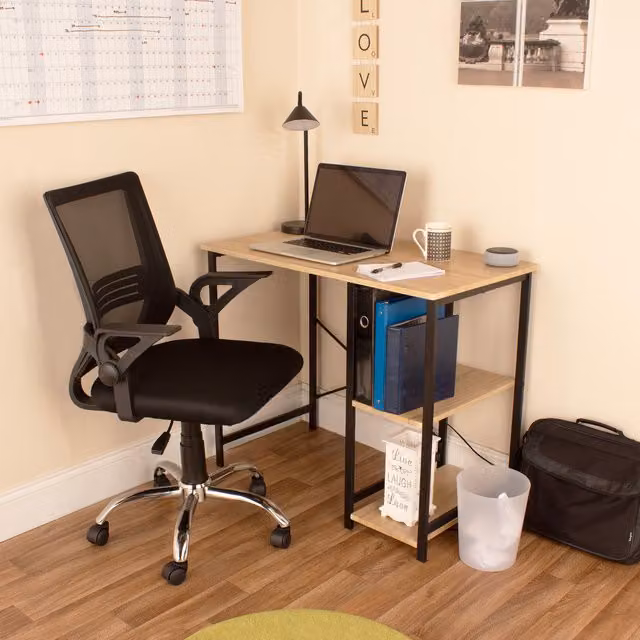 Core Products Ltd Modern Home Office Desk, Chair and Shelf Set in Light Oak and Black