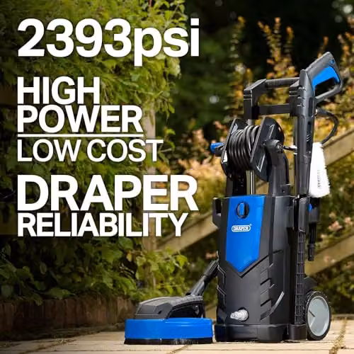 Draper PW2100i Electric Pressure Washer with Heavy Duty Patio Cleaner, Blue and Black – 3