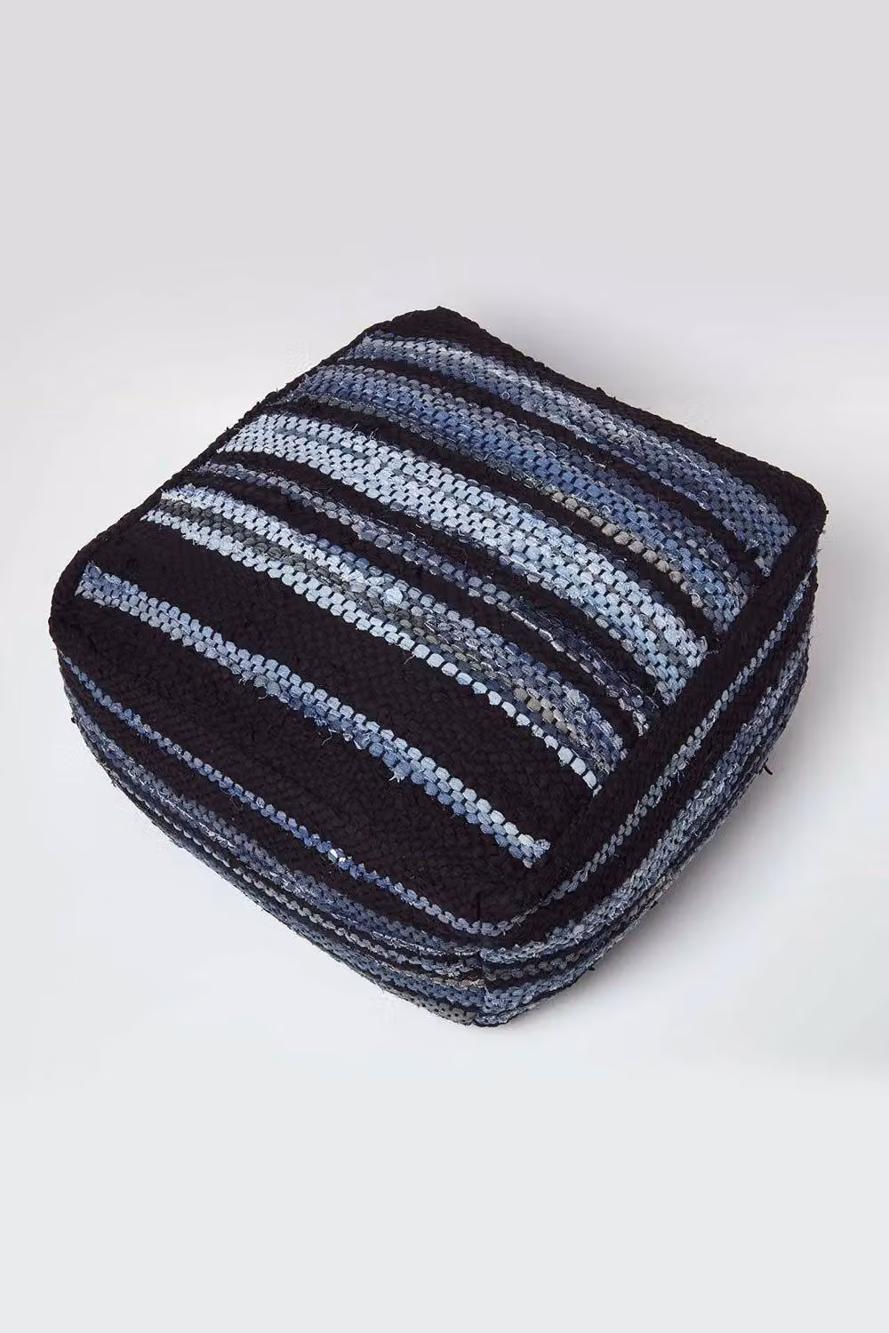 Homescapes Texas Blue Denim and Leather Striped Bean Filled Pouffe, Diameter: 60 cm – 3
