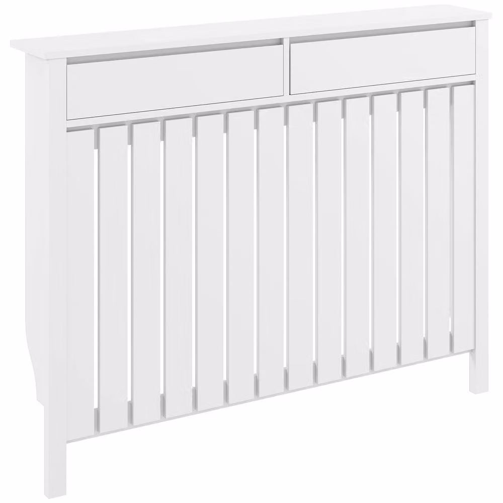 HOMCOM Large Radiator Cover with Drawers and Vertical Slats in White, W/D/H: 119 x 19 x 93 cm – 2