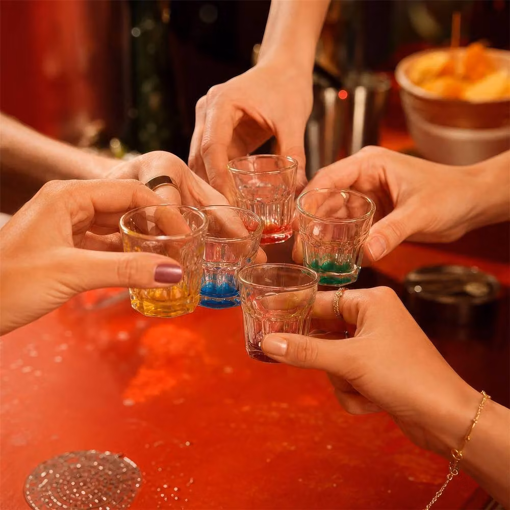 Argon Tableware Geometric Panelled Shot Glasses with Multicolour Base, 55ml, Pack of 12 – 5