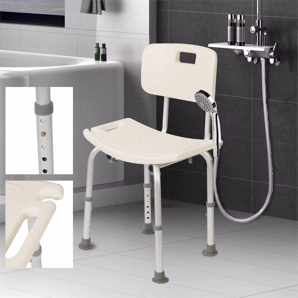 Nordara Adjustable Aluminium Shower Chair with Arms and Backrest in White – 3