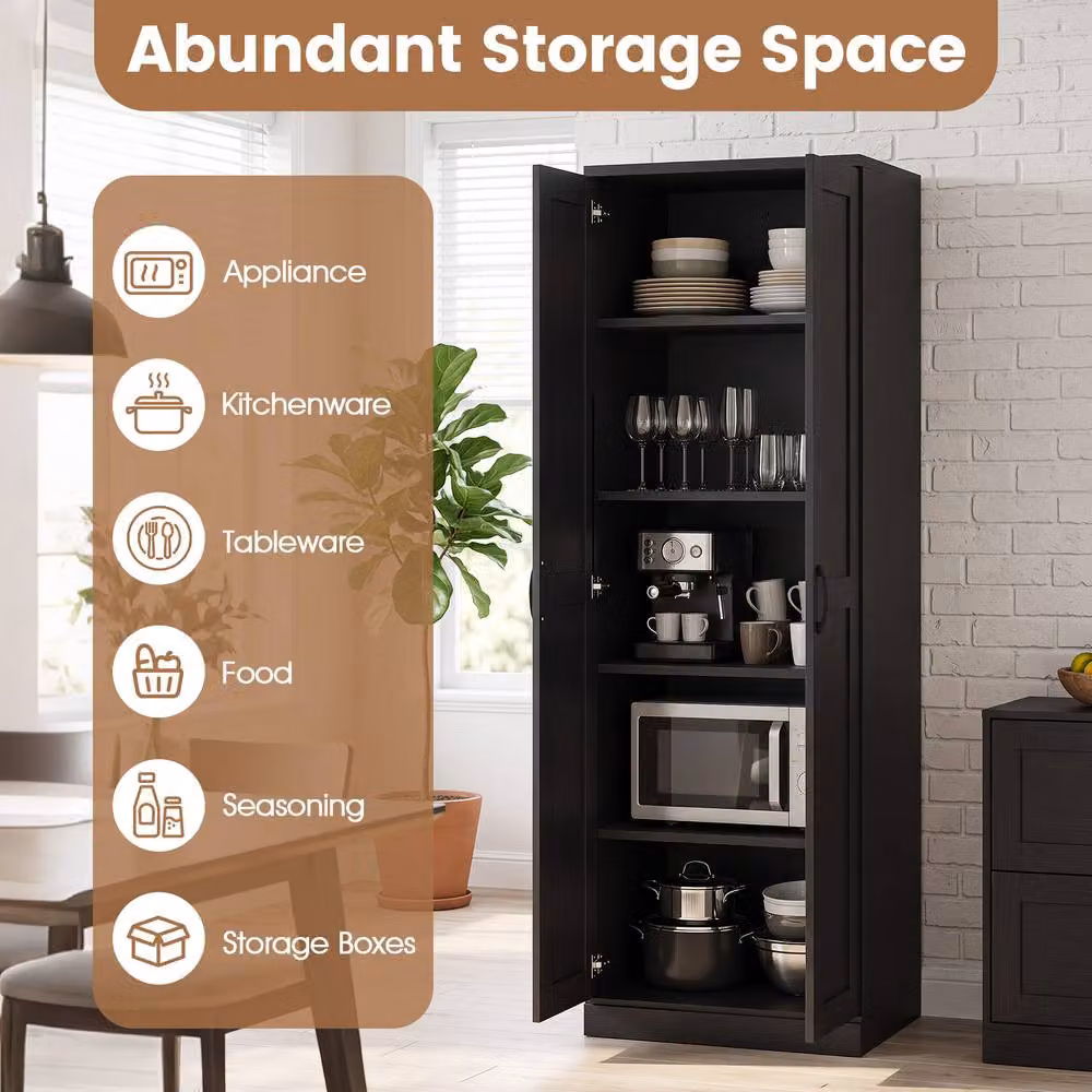 Costway Tall Freestanding Storage Cabinet with Hinged Doors and Internal Shelves in Matt Black – 7