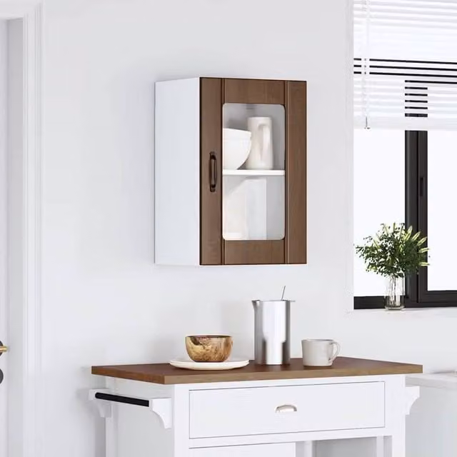 Berkfield Home Lucca Kitchen Wall Cabinet with Glass Doors in Brown Oak, W/D/H: 60.0 x 31.0 x 40.0 cm