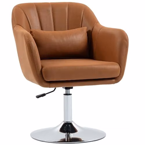 HOMCOM Brown Microfibre Swivel Tub Accent Chair with Metal Frame – 1
