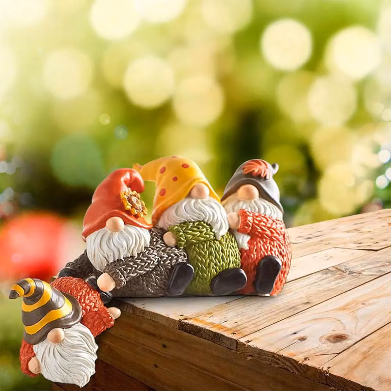 Garden Greatness Set of 3 Multicolour Floral Ceramic Tabletop Gnomes