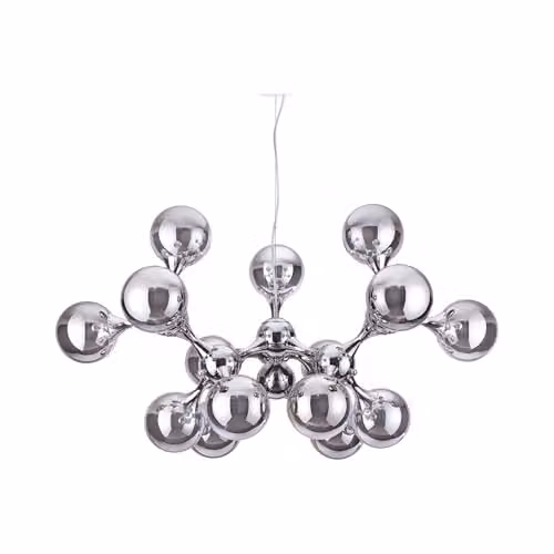 Ideal Lux Nodi 15-Light Modern Suspended Ceiling Pendant in Chrome and Transparent Glass