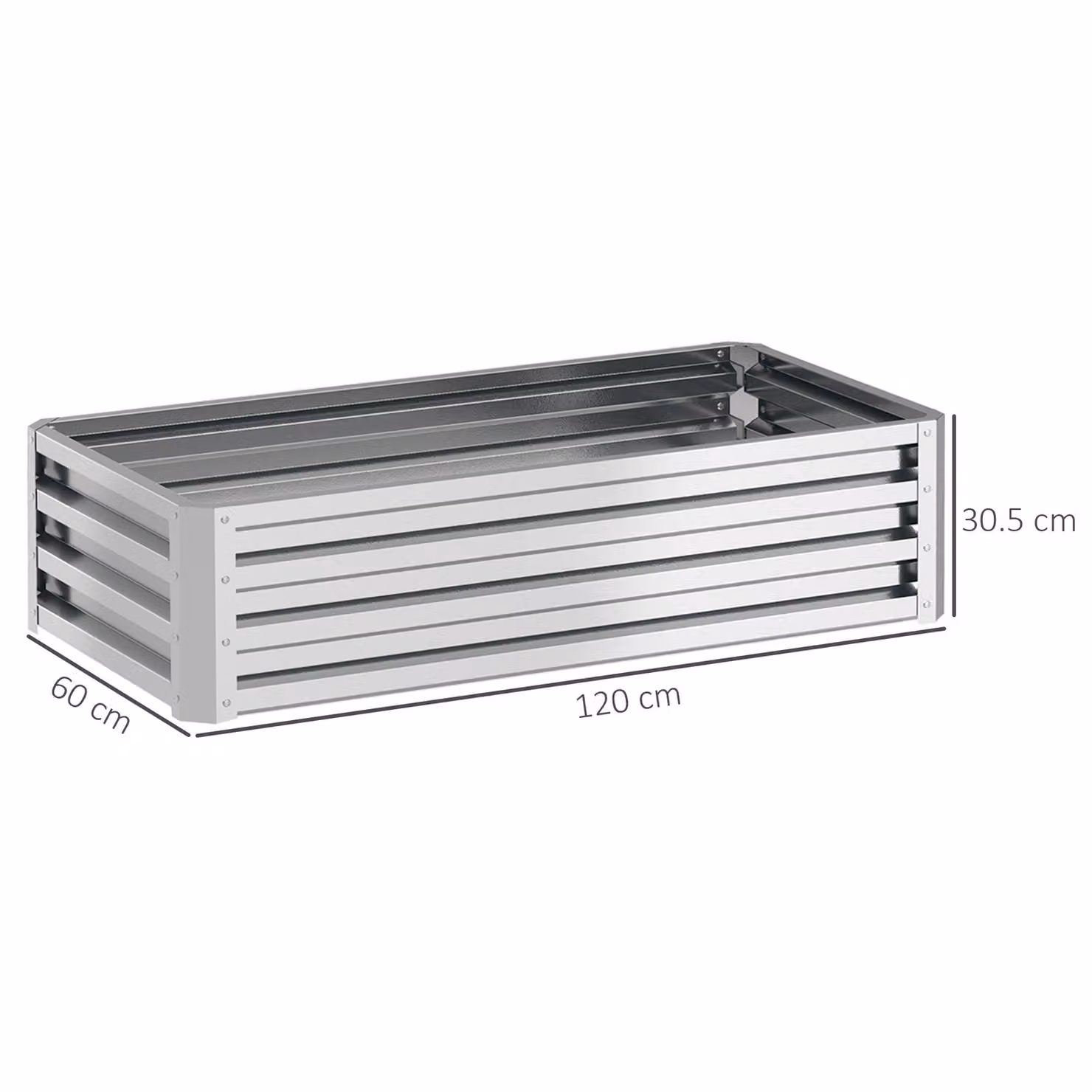 Outsunny Galvanised Steel Raised Garden Bed for Herbs and Vegetables, Silver, W: 60 cm, D: 60 cm, H: 30.5 cm – 3