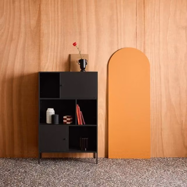 sweeek Industrial Metal Storage Cabinet in Matt Black with 6 Compartments, H 125.0 x W 80.0 x D 22.0 cm