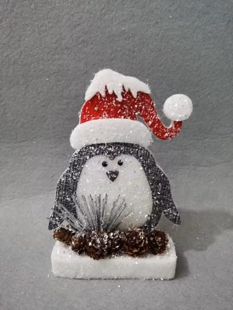 Shatchi Red and Silver Penguin Christmas Tabletop Decoration, 20 cm