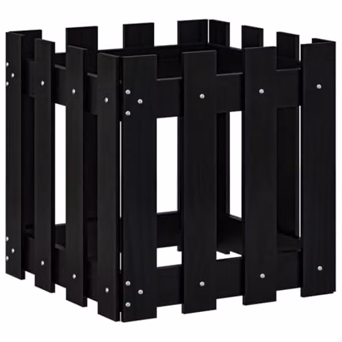 vidaXL Garden Planter with Fence Design in Black Solid Wood, W/D/H: 40 x 40 x 40 cm – 1