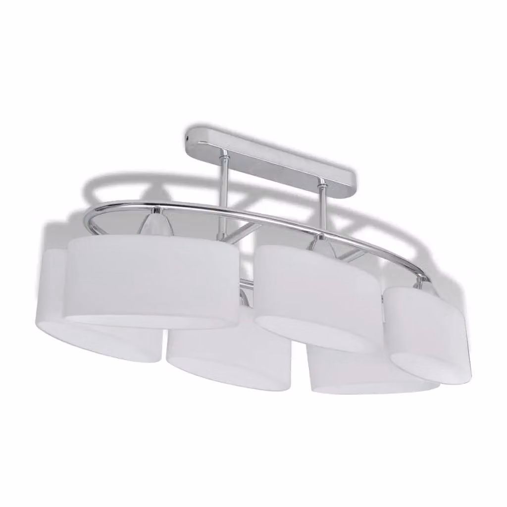 Berkfield Home Modern Ceiling Lamp with White Transparent Glass Shades and Chrome Metal Finish for 6 E14 Bulbs – 2