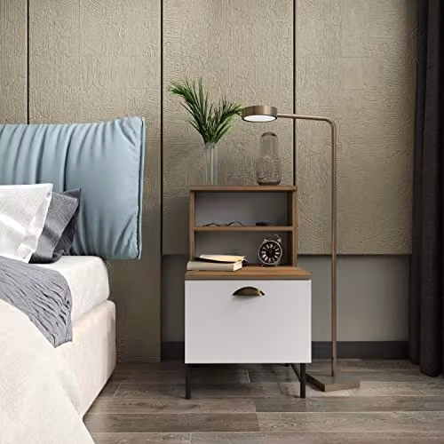 DECOROTIKA Cressi Modern Bedside Table in Walnut, White and Black – 2