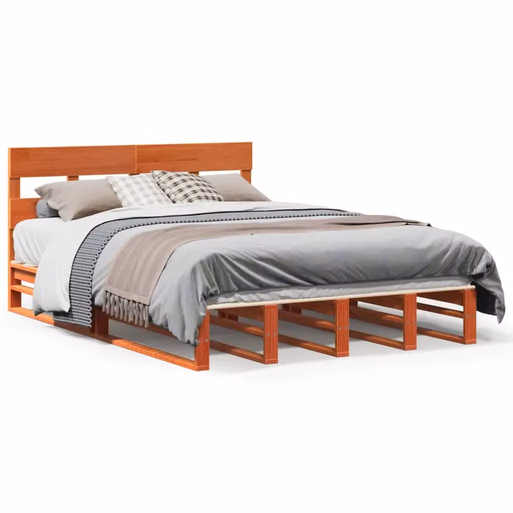 Berkfield Home Rustic Waxed Solid Wood Pine Bed Frame in Brown, W: 135 cm, L: 190 cm – 2