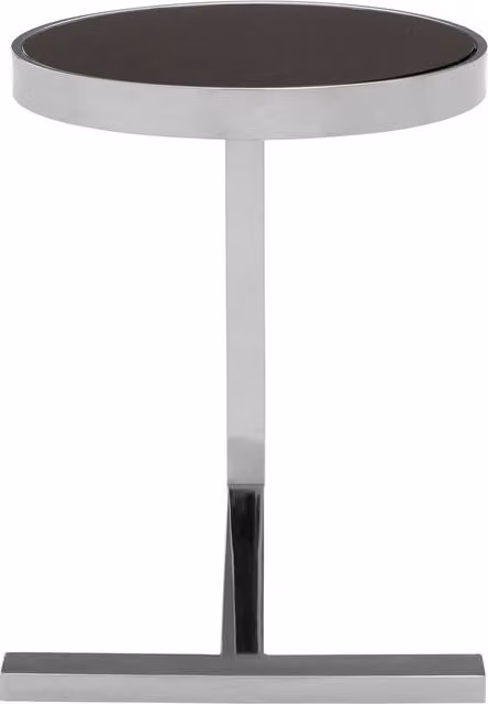 Orsina Modern Round Glass Side Table with T Base in Silver and Black – 1