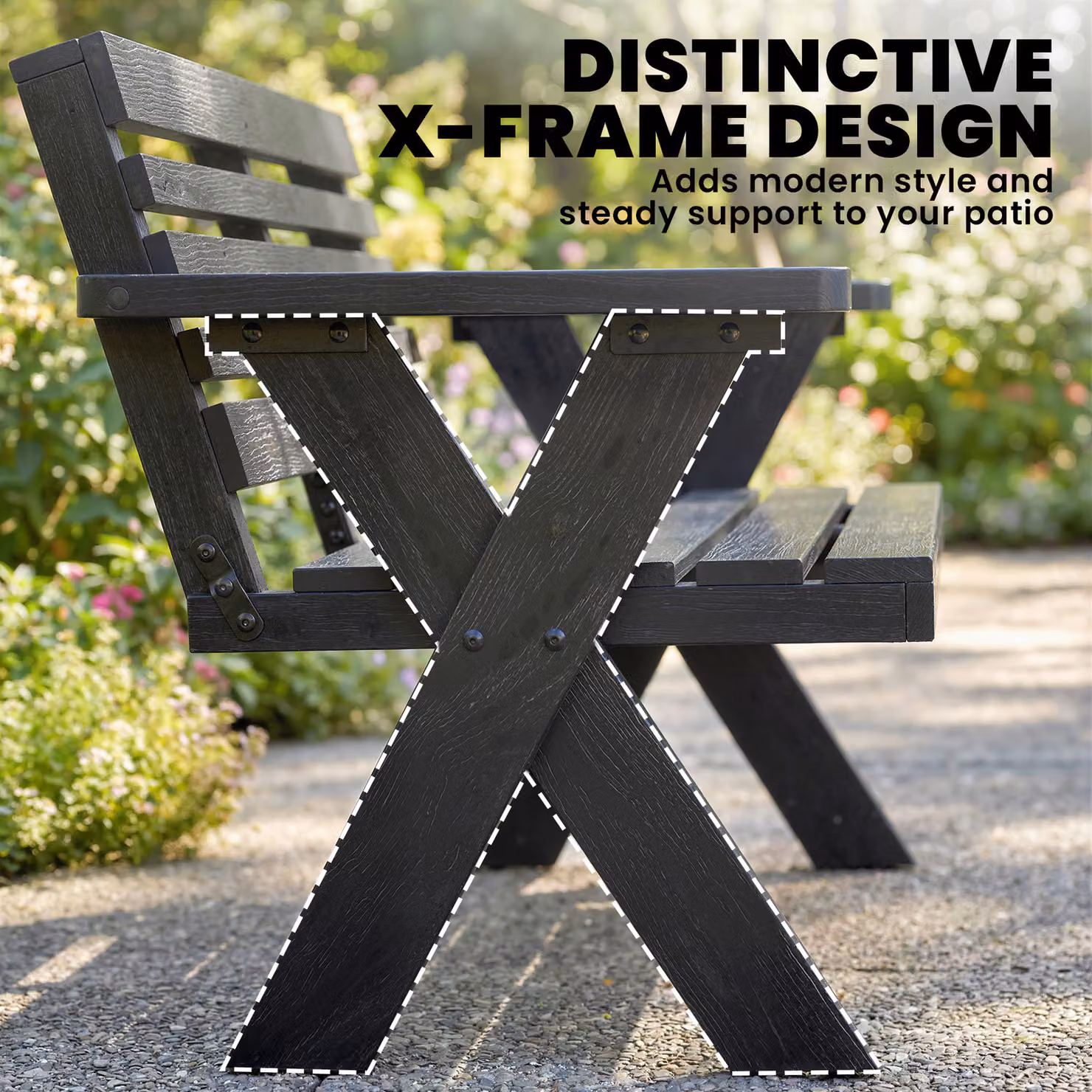 Outsunny 2 Seater Black Lacquered Treated Hardwood Garden Bench with Armrests, W/D/H: 115 x 64 x 80 cm – 4