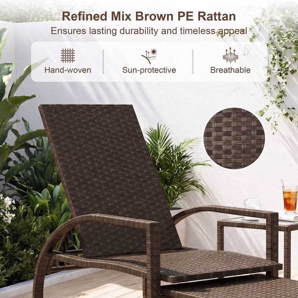 Gymax Brown Polyrattan Wicker Chaise Lounge with 6-Position Adjustable Backrest and Armrests for Pool or Patio – 4