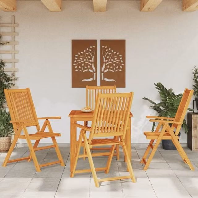 Berkfield Home 5 Piece Garden Dining Set in Brown Oiled Solid Acacia Wood – 1