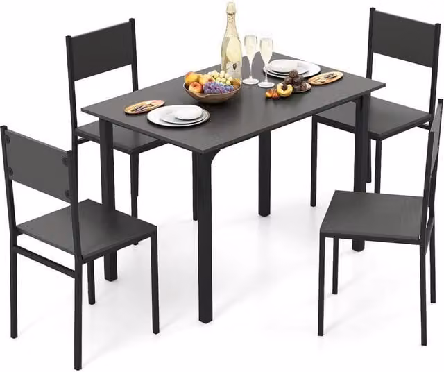 KORVIXA Industrial Dining Table Set with 4 Chairs, Black, W/D/H: 100 x 100 x 75 cm