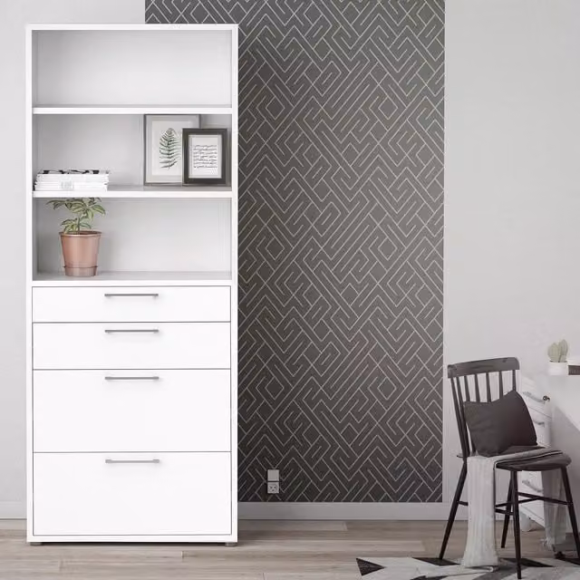 Furniture To Go Prima 2-Shelf 2-Drawer 2-File Bookcase in White