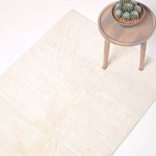 Homescapes Hand-Tufted Cotton Rectangular Rug in Beige, Grey and White, W/D/H: 50 x 50 x 50 cm